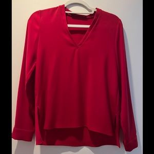 Zara Red Long Sleeve V neck Top